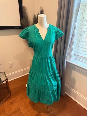 St. John's Bay Teal Tiered V-Neck Midi Dress